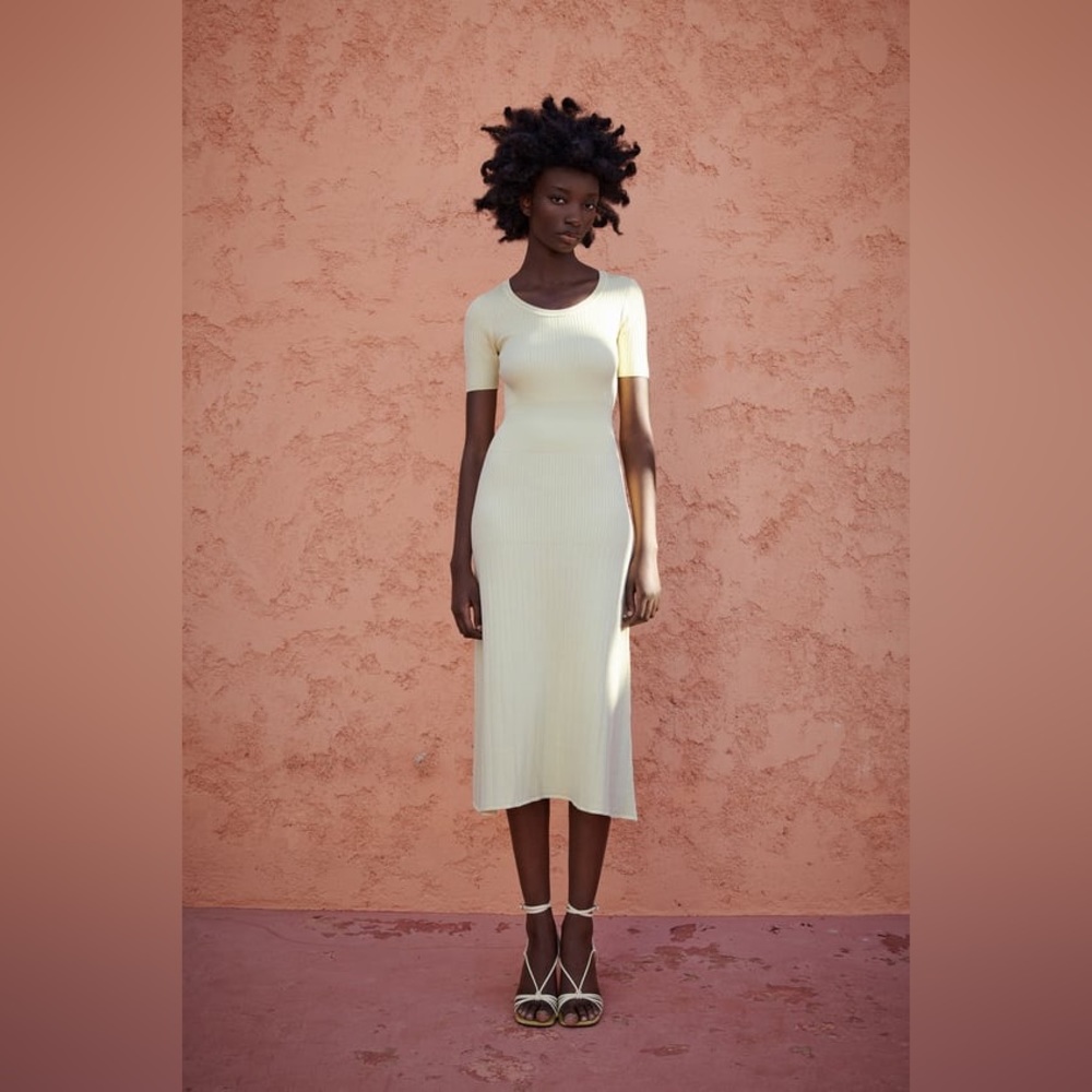 Zara Yellow Knit Midi Dress